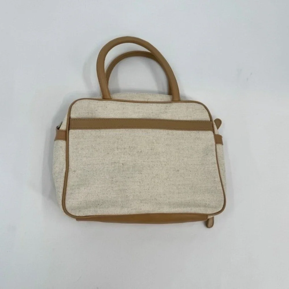 Vintage Faux Canvas Organizer Satchel Bag‎ Tan Cream Multi Pocket Briefcase
